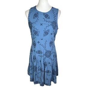 Beige by eci Blue Eyelet Floral Embroidered Fit and Flare Midi Sundress Size 12